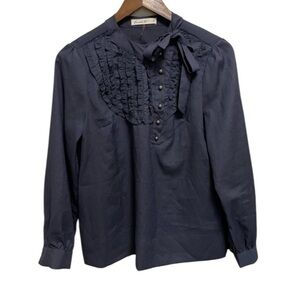 Comme Toi Blue Blouse Dress Shirt with Ruffle Detail Women’s Medium